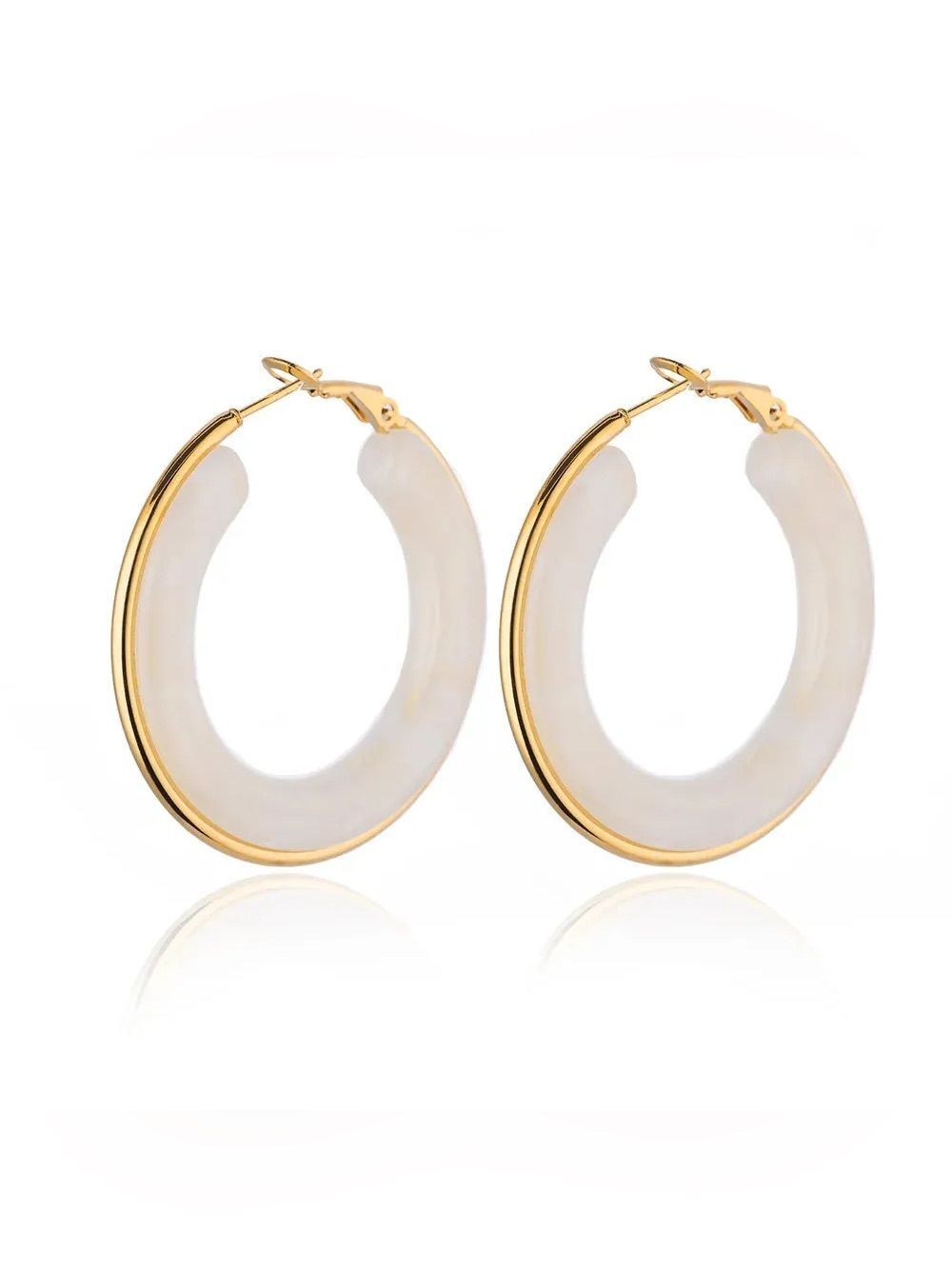 Marbled Acrylic Hoop Earrings with Gold Plated Stainless Steel Hypoallergenic - Picture 3 of 4